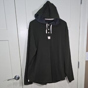 BYLT Drop Cut Hooded Henley Pullover with White Accents Lux Soft Fabric